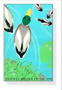 Herman Miller Poster Ducks Summer Picnic 1998 Kathy Stanton 37.8 x 24 in - Picture 1 of 4