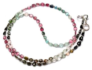 Natural Gem Brazil Multi Tourmaline 4mm Faceted Cushion Bead Necklace 21" 50Cts. - Picture 1 of 6