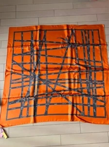 Hermes Bolduc Scarf Stole Orange Ribbon Silk Auth Carre 90 Pre-owned - Picture 1 of 2