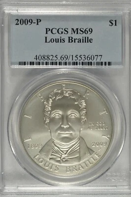 2009-P Louis Braille Commemorative Silver Dollar PCGS MS69 - Image 1 of 4