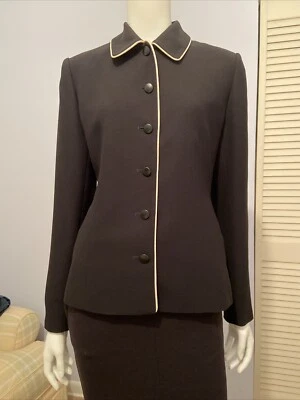 Blazer/chaqueta informal de esquina vintage negra con bolsillos ribeteados crema talla 6 Foto 1 de 4