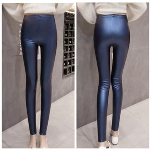 Women Lady Faux Leather Leggings Thermal Slim Skinny High Waist Stretch Pant New - Picture 1 of 14