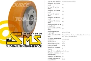 ROUE MOTRICE BT LWE 180 Dim 215 75 mm arbre 60 mm TRANSPALETTE ELECTRIQUE - Picture 1 of 1