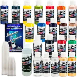 20 Createx Colors Airbrush Paint Kit, Cleaner, Mix Cups, Hobby & Art & Crafts - Picture 1 of 1