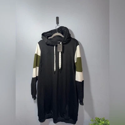 City Chic Bronte Splice Sudadera con Capucha Vestido Negro/Oliva S/16 Nuevo con Etiquetas Ropa de Calle Cómoda Foto 1 de 4