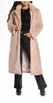 Gabardina de peluche de piel sintética Juicy Couture nueva con etiquetas abrigo largo rosa polvoriento, talla pequeña Foto 1 de 4