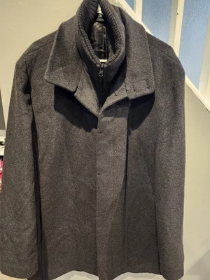 J Ferrar Mens Wool Coat Double Layer Zip & Hidden Buttons Knit Zip Collar Sz Lg - Image 1 of 4