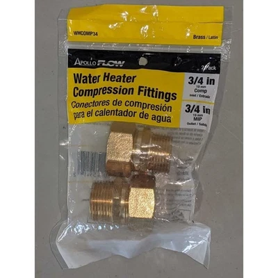 Apollo Flow Water Heater Compression Fittings 3/4 in Brass 2 Pack -042101 - Image 1 of 2