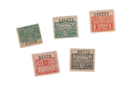 Lote de 5 sellos de ingresos Argentina SANTA FE 1915 MNH impuesto fiscal BOB 12/03/2025 Foto 1 de 2