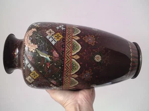 Jarrón mariposa grande (12" 30,5 cm) Meiji Cloisonne Phoenix - Imagen 1 de 24