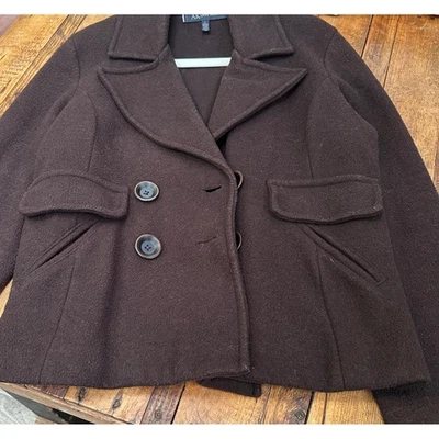 Chocolate Brown Wool Blend Double Breasted Pea Coat Jacket Womans L Professional - Image 1 of 4
