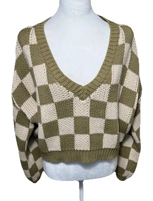 Blue Blush Women's Size Large Checkered Sweater Cropped Oversized - Image 1 of 4