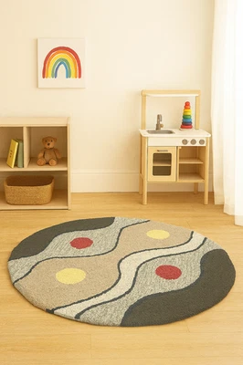 Rug Area Wool Tufted Hand Round Handmade 3x3 ft Woolen Modern Rugs New Carpet - Image 1 of 4