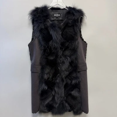 韩国时尚人造毛皮人造皮革背心棕色黑色 77 码 (M/L) — 第 1/4 张图片