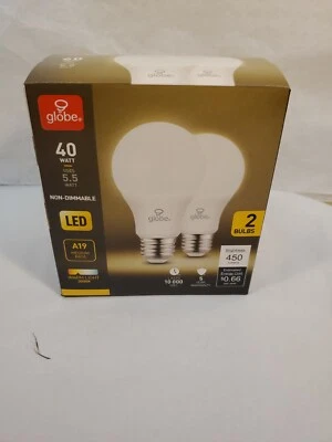 4 pack of 2  Globe A19 Non-Dimmable LED WARM Light Bulbs 3000K 450 Lumens - Image 1 of 4