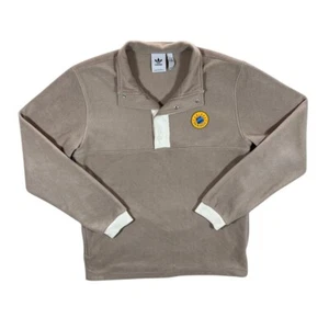 Adidas Originals Rubber Logo 1/4 Button Brown Fleece Sweatshirt Top Medium - Picture 1 of 5