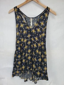 Free People Top Size M Smocked Side Tunic Blouse Sleeveless Print - Picture 1 of 3