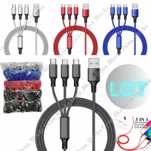 Lot 3A Fast USB Charging Cable 3 In 1 Charger Cord For iPhone USB-C Micro USB - Picture 1 of 14