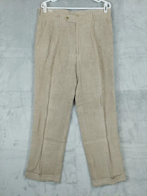 Pantalones de vestir chinos Bachrach para hombre 34x31 beige plisados con puños a cuadros abuelo Foto 1 de 4