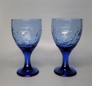Libbey Garden Vine Blue Water Goblet Stemmed Glass Set of 2 - Picture 1 of 5