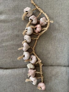 Large Vintage Hanging Ceramic 13 Garlic Bulbs On A Rope Kitchen Rustic Decor 30” - Picture 1 of 3
