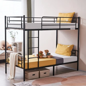 Twin Over Twin Bunk Bed for Kids Adult Children Home Furniture Iron-Framed Black - Picture 1 of 13