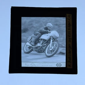 Antique Glass Plate Lantern Slide Motorcycle Racing Hans Baltisberger German Bik - Picture 1 of 7