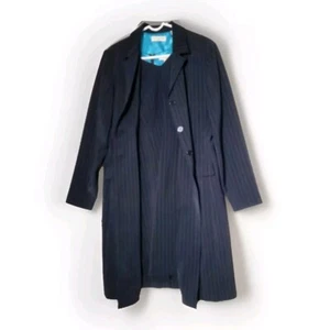 Amanda Smith Nadelstreifen Anzug 2-teilig Kleid + Long Blazer Jacke Gr. 12 Navy - Bild 1 von 17
