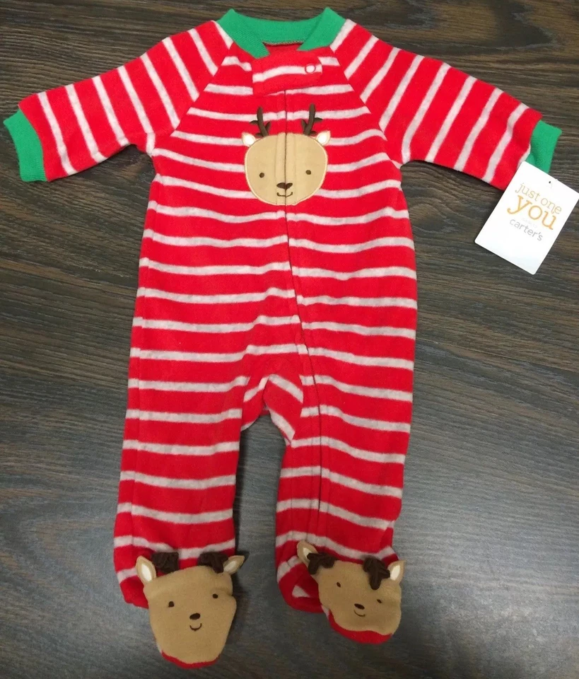 Just One You by Carters Fleece Christmas Sleeper Reindeer Sz Newborn