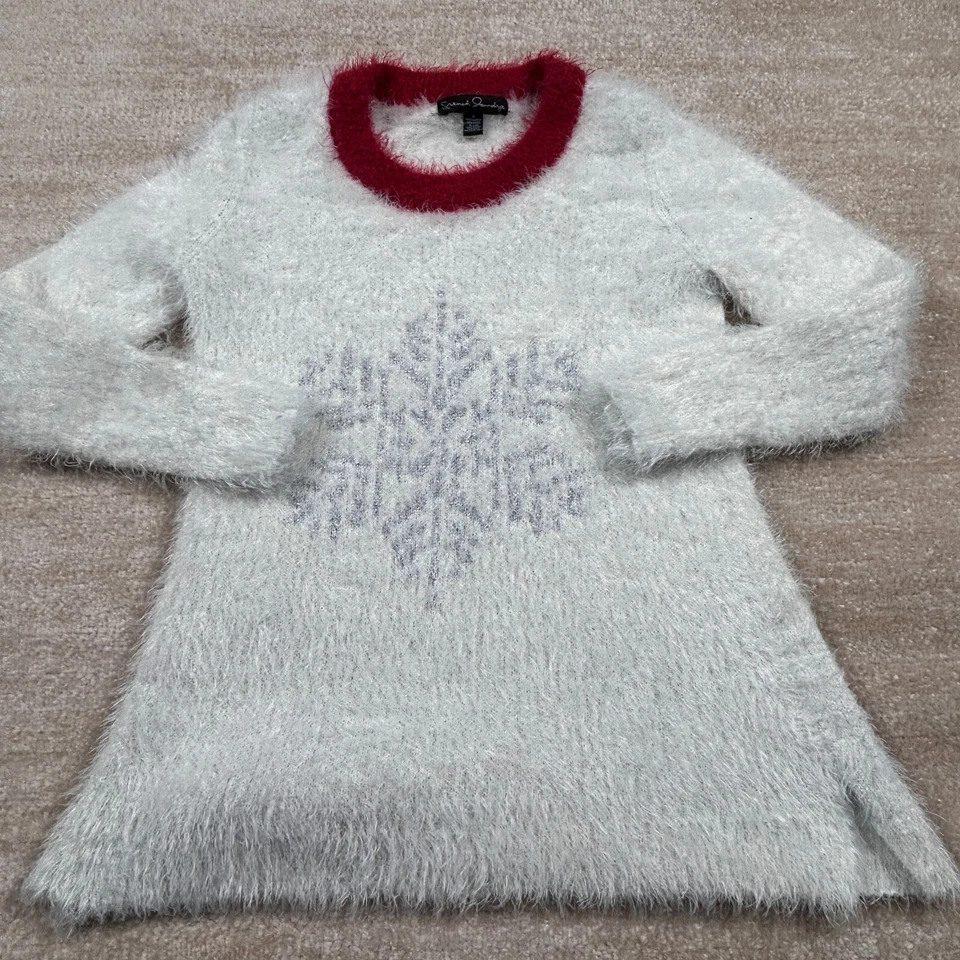 Vestido Suéter de Lavandería Francés Para Mujer S Blanco Rojo Copo de Nieve Suave Difuso Cómodo Acogedor Foto 1 de 4