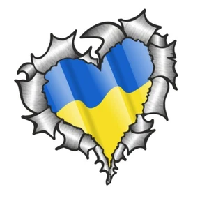 CORAZÓN Forma Rasgado Metal Rip & Ucrania Bandera ucraniana Vinilo calcomanía pegatina coche - Imagen 1 de 1