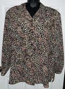 Laura Scott Plus Sz 24W Pink Brown Dappled Dots Textured L/S Button Top EUC - Picture 1 of 10