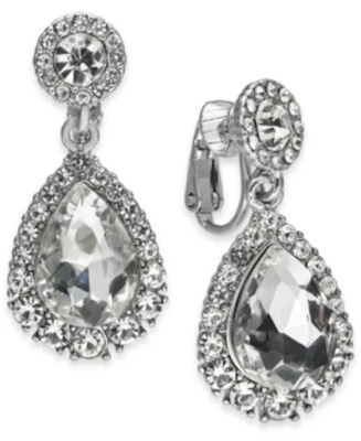 Pendientes colgantes Charter Club con clip de cristal tono plata Foto 1 de 4