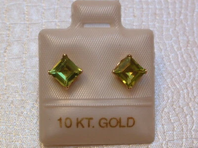 Feinste Peridot Ohrstecker - 1,22 ct. - 10 Kt. Gold -417- Ohrringe Carré Schliff - Bild 1 von 4