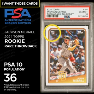 Jackson Merrill ROOKIE 2024 Topps Throwback RC - RARE - PSA 10 - Bild 1 von 3