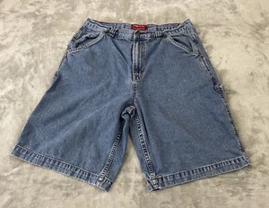 MENS CHAPS 34” WAIST  9” INSEAM MEDIUM BLUE 100% COTTON CARPENTER JEAN SHORTS - Picture 1 of 12