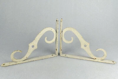 Pair of White Hammered Metal Wall Shelf Brackets 9-3/4 x 7 x 1 in. - Image 1 of 4