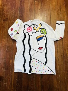 Vintage Jordana 1980s Art Canvas Abstract Blazer Jacket Large Rare Face - Picture 1 of 10