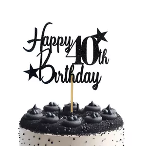 Happy 40th Birthday Black Glittered Cake Topper Party Supplies Decorations Decor - Picture 1 of 5