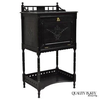 Mesa auxiliar antigua victoriana con soporte de música ebonizada negra con movimiento estético Foto 1 de 4