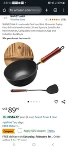 Handmade Cast Iron Wok Non-Coated Stir Fry Pan 8.6-Inch Iron Pot with Lid - Picture 1 of 9