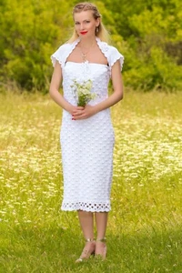 White cotton wedding dress bridal dress retro handknit designer dress SUPERTANYA - Picture 1 of 12