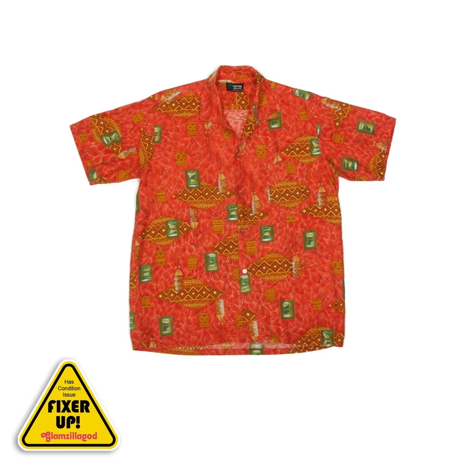 Camisa Aloha Hawaiana Imperial Vintage Años 60 Para Hombre Naranja talla XS/S (mancha) - 498 Foto 1 de 4