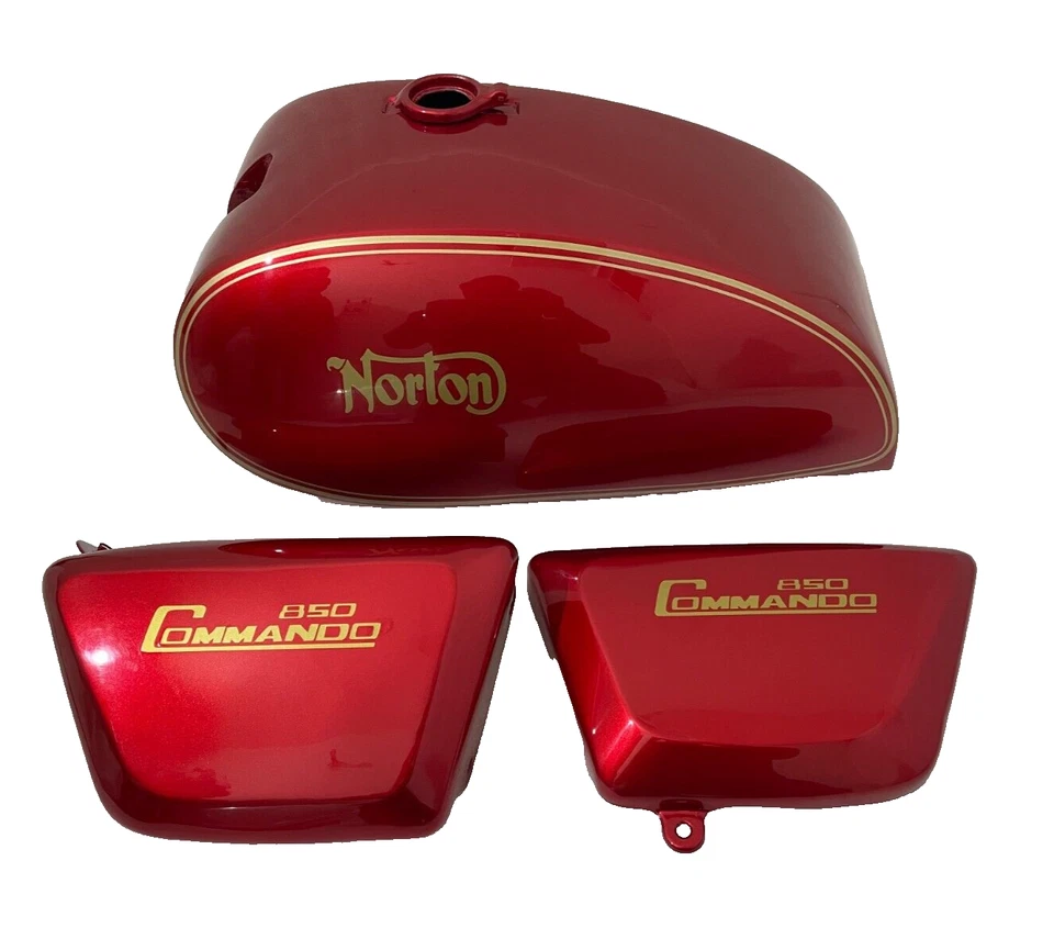 Norton Commando Interstate 850 Cherry Painted Steel Petrol Tank + Side Panels - Image 1 of 4