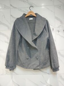 Womens Kaliko Soft Vintage Fleece Cosy grey Pea Coat jacket size 14