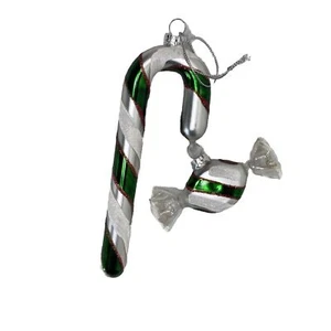Spearmint Twist Candy Cane 2 pc Red Green Stripe Glass Christmas Ornament 6” - Bild 1 von 13