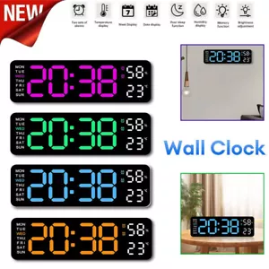Digital LED Large Display Wall Desk Alarm Clock With Calendar Temperature Date - Picture 1 of 23