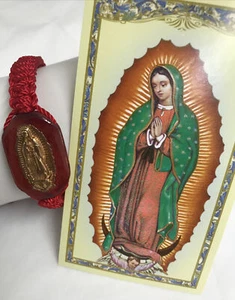 Pulsera Virgen de Guadalupe~Roja~Doble Hilo Tejida A Mano~Incluye Estampa - Picture 1 of 9