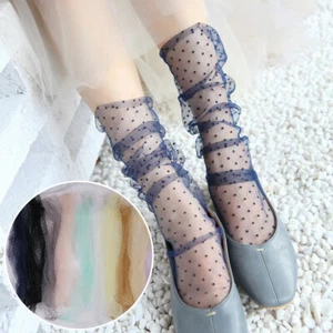Women Sexy Dot Lace Transparent Mesh Ankle Socks Ultra-Thin Princess Tulle Sock - Picture 1 of 27