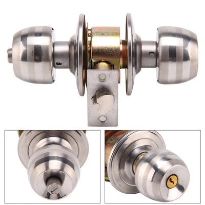 Stainless Steel Round Knobs Privacy Passage Entrance Lock Door Entry with Key  - Image 1 of 4
